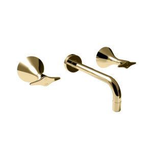 Spitfire Three Tap-hole Wall Mounted Basin Mixer (Standard spout) Polished Brass