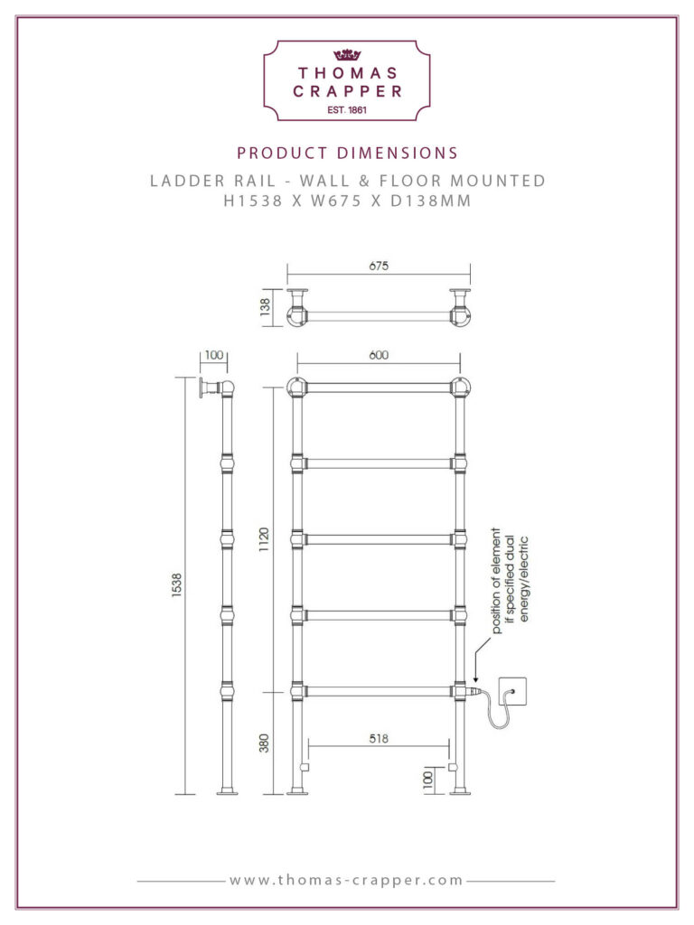 Ladder Rail - Wall & Floor Mounted from Thomas Crapper & Co Ltd